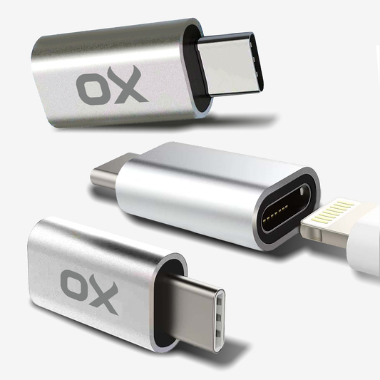 Ox Power - Lightning to USB C Adapter iOS Female Lightning to Male USB C (3-Pack, Silver)