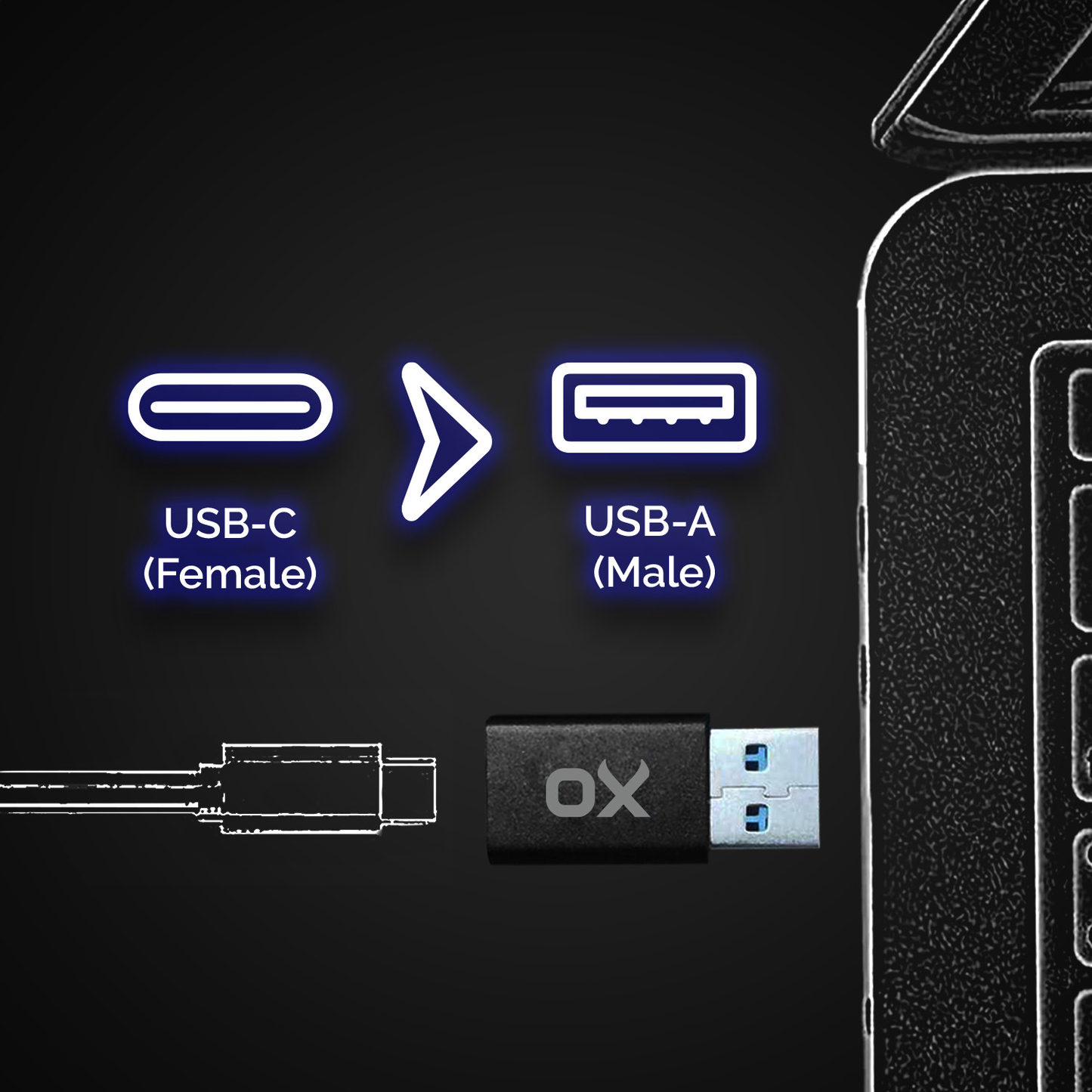 Ox Power - USB-C to USB-A 3.2 Next Gen Adapter (3-Pack)